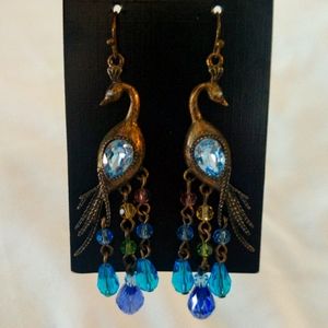 Bejewelled Beaded Peacock Dangle Earrings